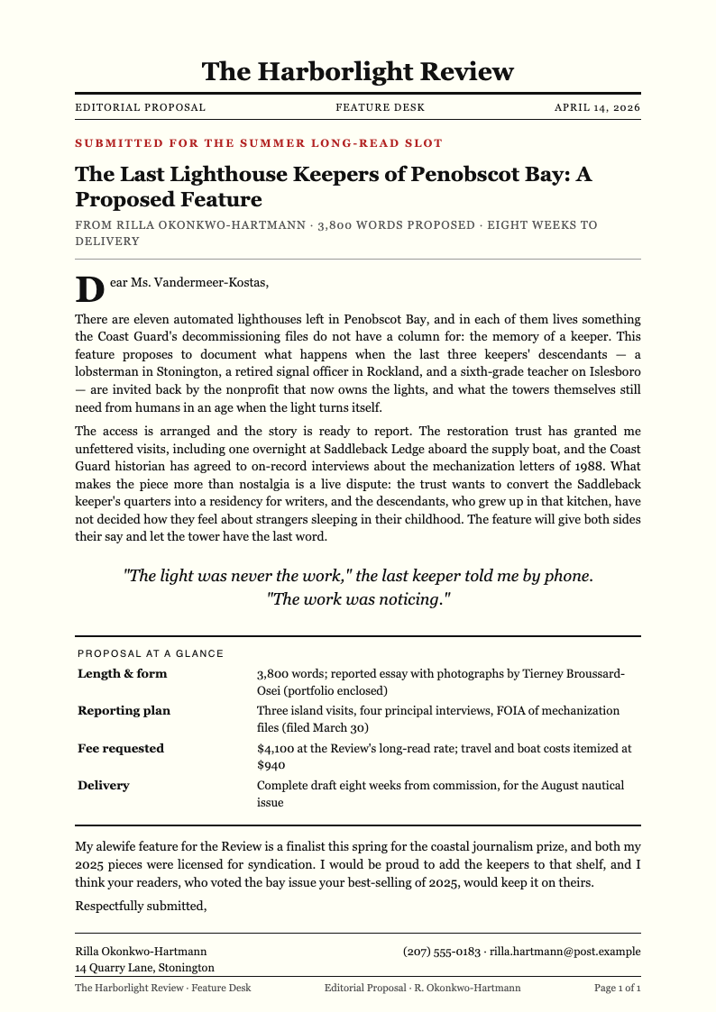 New York Editorial Proposal Request